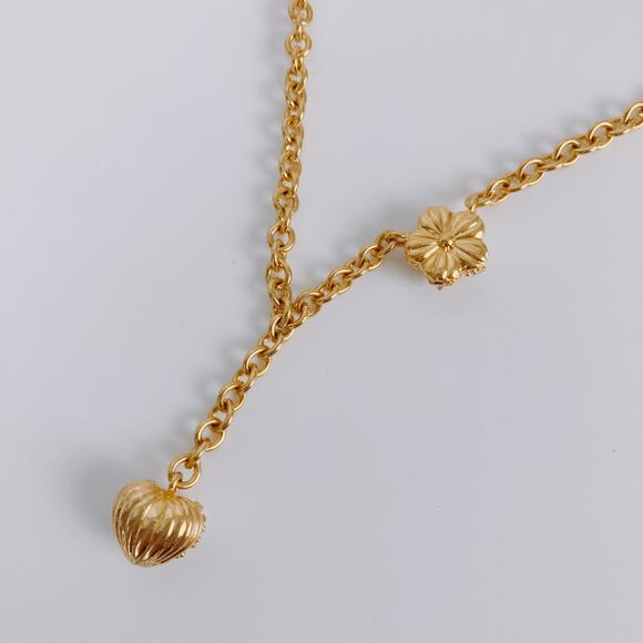 Vintage Gold Tone Pavé Heart Y Necklace with Crystal Floral Station - Picture 9 of 11